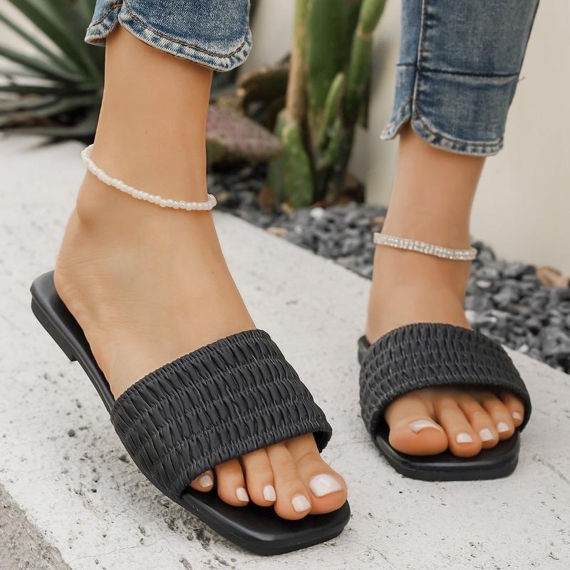 Women's Flat Casual Slippers 2025 New Solid Color Outside Wear