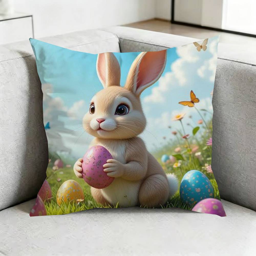 Easter BBunny Eggs Square DoubleSided printed Pillow Case Bedroom Bedside Pillow Sofa Cushion Cover Gift