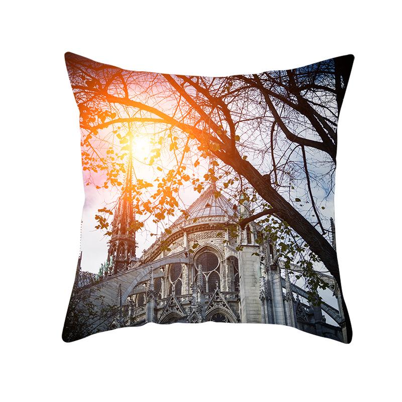 Notre Dame Cathedral French Landscape Pillow Cover European Print Cushion Waist Pillow Cover