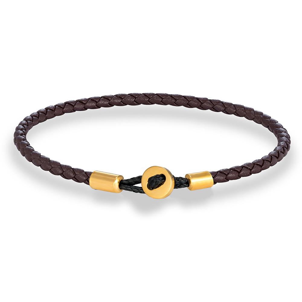Gold Stainless Steel Button Braided Leather Bracelet For Men Women Couple Jewelry Gifts