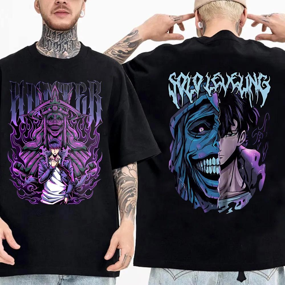 High Quality Soft Tshirt Japanese Anime Solo Leveling T Shirt Men Sung Jinwoo Cartoon Graphic Tees Harajuku Short Sleeve