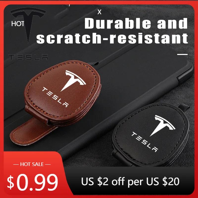 Car Sticker Tesla Car Interior Glasses Clip Sunshade Storage Brace Auto Accessories For Tesla Model 3 Model S X Model Y Roadster beige