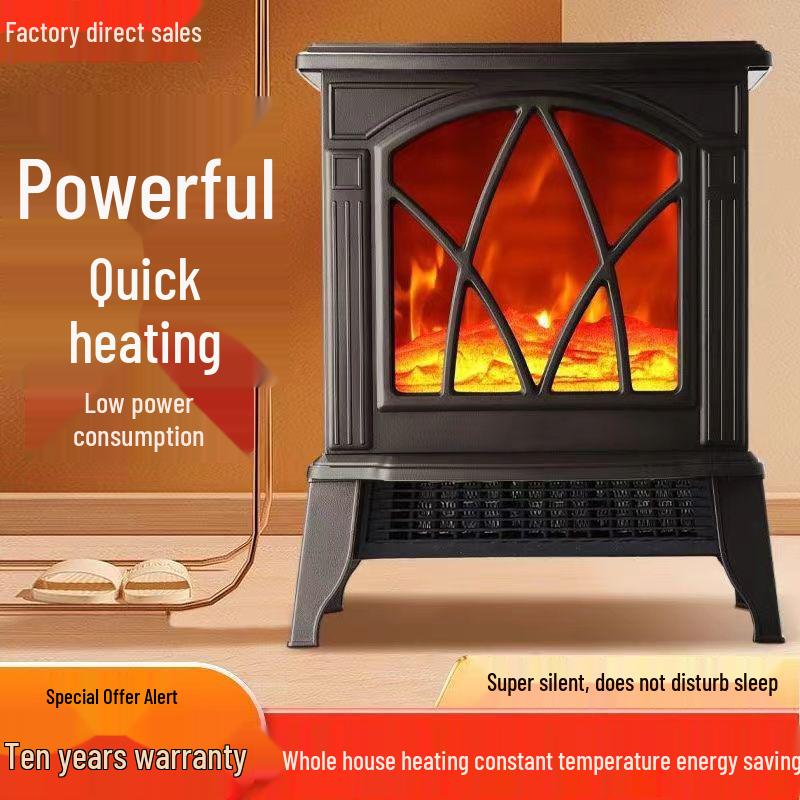 Desktop Electric Fireplace Heater with Simulated Flame for Home and Bedroom
