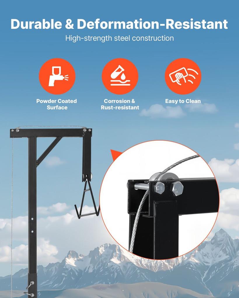 Treuil de Chasse pour Attelage de Camion, Capacité de Charge de 300 lbs, Treuil de Chasse pour Cerf avec Récepteur de 2 Pouces, Tige Pivotante à 360 Degrés et Hauteur Réglable, Inclut un Support pour Carcasse