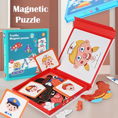 Magnetische Puzzles, Auto Flugzeug Straßenreise Aktivitäten Spiele für Kinder, Kleidung wechseln, Gesicht wechseln, Verkehrs Ozean Puzzles