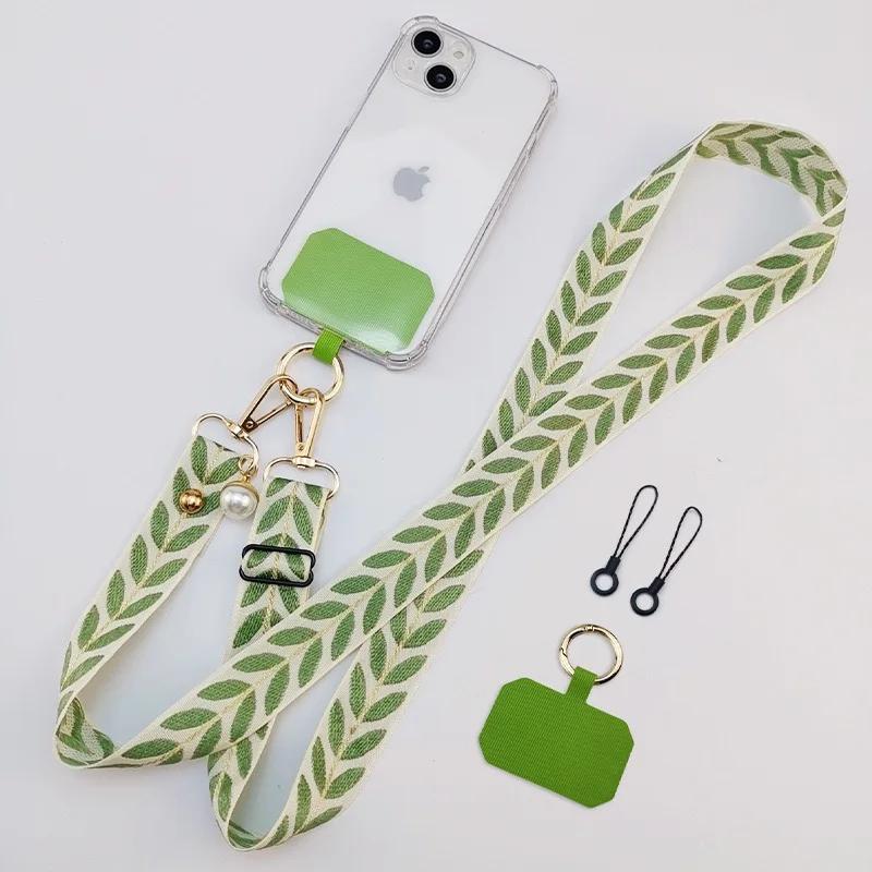 Long Phone Lanyard with Pearl Pendant - Anti-Loss Strap Clip, 2 Small Ropes, Multiple Colors Available