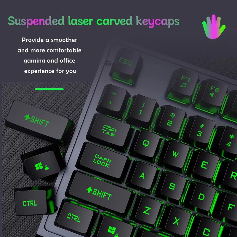 Mekanisk kablet spilltastatur og håndleddsstøtte Rainbow LED-bakgrunnsbelyst, ergonomisk stillegående stille USB-tastatur i full størrelse for datamaskin