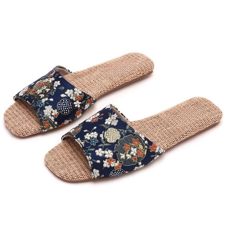 Fashion Breathable Indoor Linen Slippers For Women Men Home Floor Shoes Chinese Style Emrobidery Anti-slip Couples House Bedroom Slides