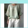 T-shirt in Cotone e Lino con Scollo Tondo per Uso Quotidiano Casual