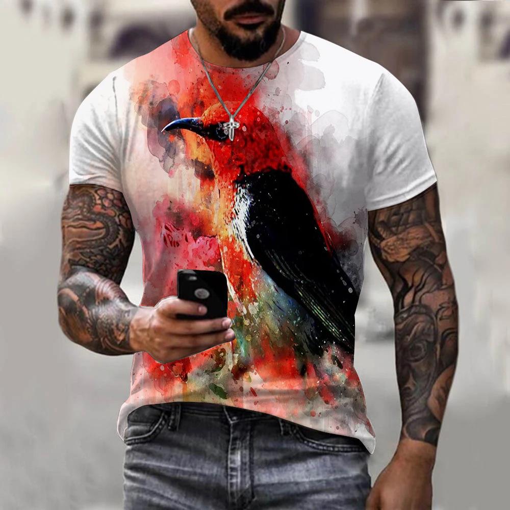 T-shirt Men's 3D Printed Bird Animal Ink Painting Pattern Summer Men And Women Fashion Casual Oversized Crew Neck T-shirt Top