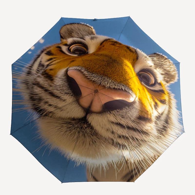 

1pc Tiger CloseUp Automatic Open/Close Umbrella - Compact Travel Umbrella with 8-Rib Durable Frame, Lightweight & Portable Design z15