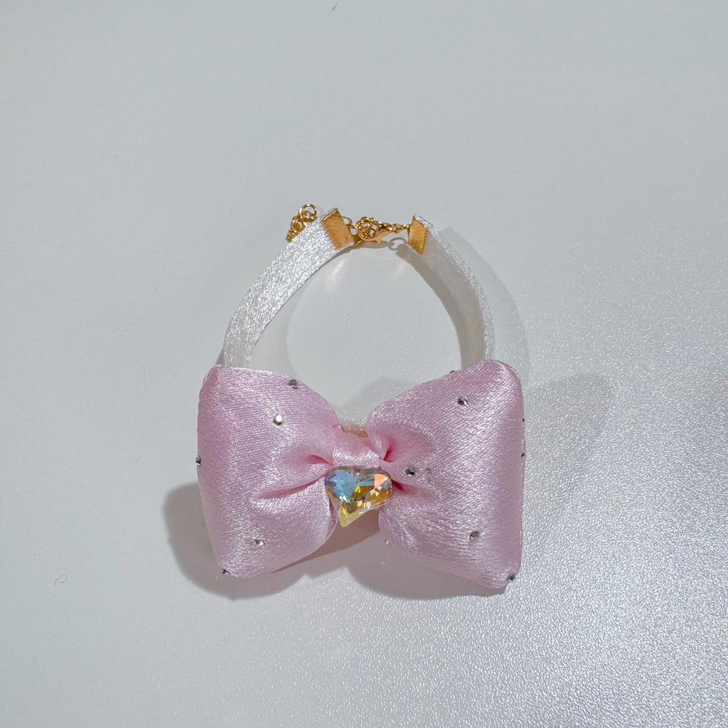 Double Layer Pearl Bowknot Pet Collar With Love Pendant For Cats And Dogs