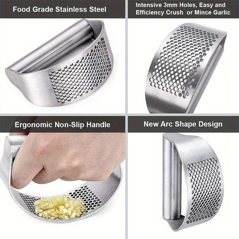Convenient Stainless Steel Garlic Press with Minced Ginger Crusher - Manual Kitchen Tool, Easy Chopping for Home and Restaurant Use, Garlic Crusher