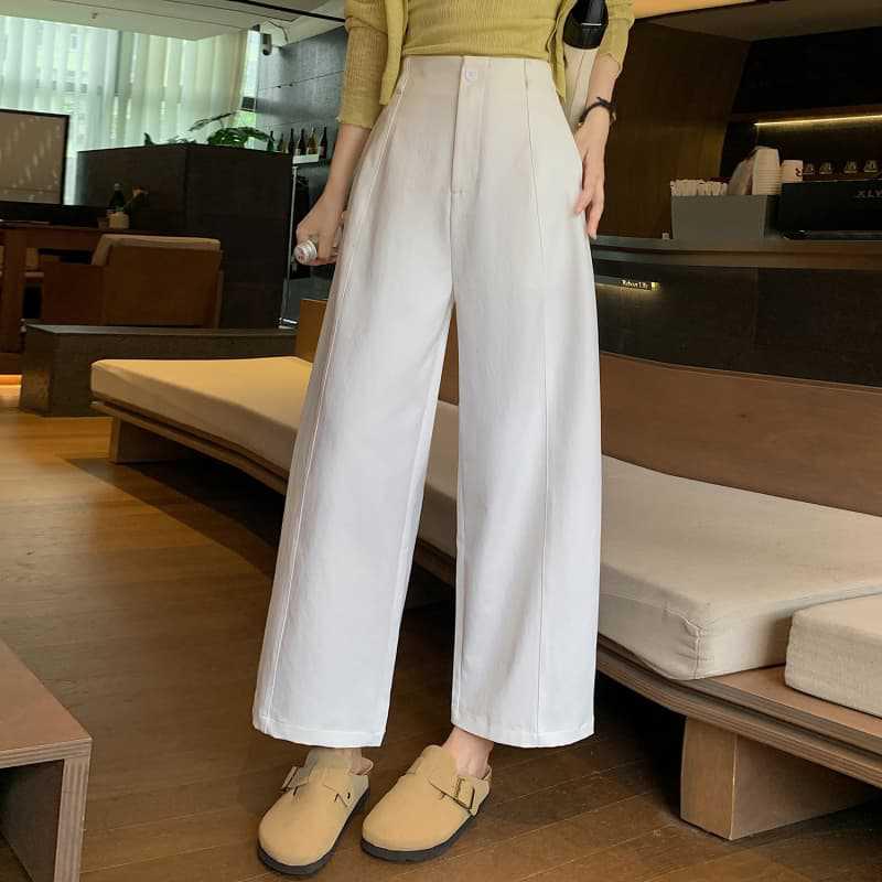 

Темно-синие широкие укороченные брюки для женщин – Новинка осени, маленького роста, тип фигуры «груша», стройнящие, повседневные брюки прямого кроя L