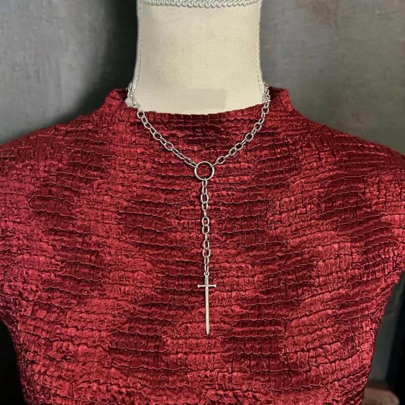 Gothic Punk Cross Dagger Sword O-ring Lariat Chain Necklace