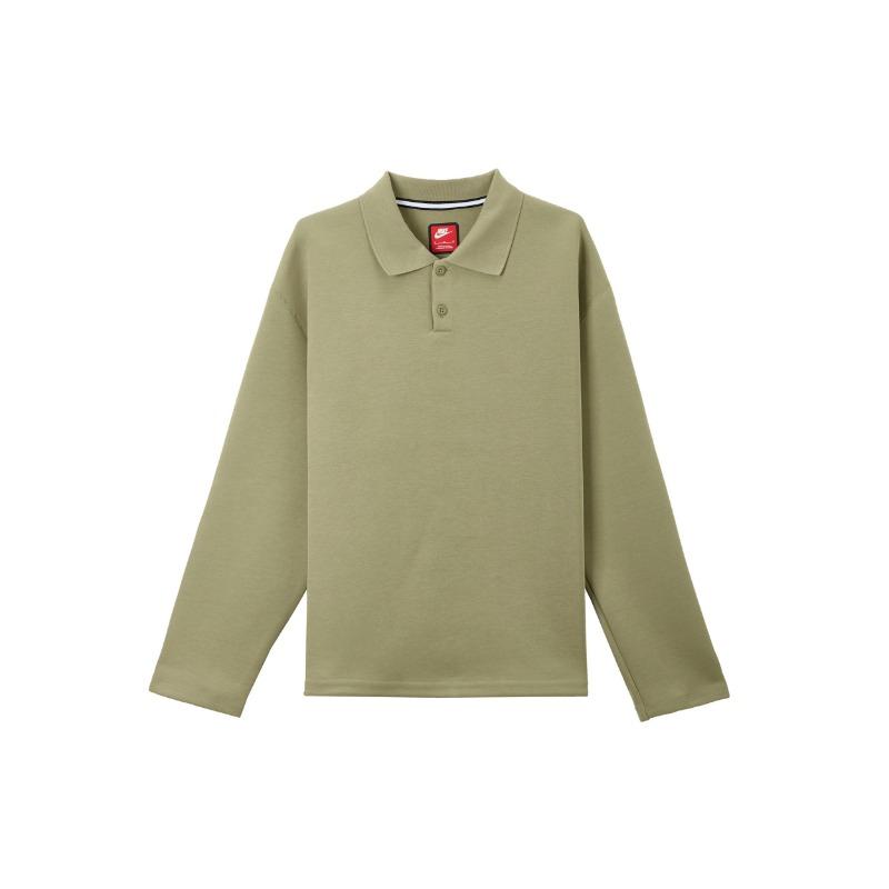 Nike Tech Fleece Reimagined Solid Color Loose Fit Long Sleeve Polo Shirt Men Tops Olive-Green FZ7571-276 XXL
