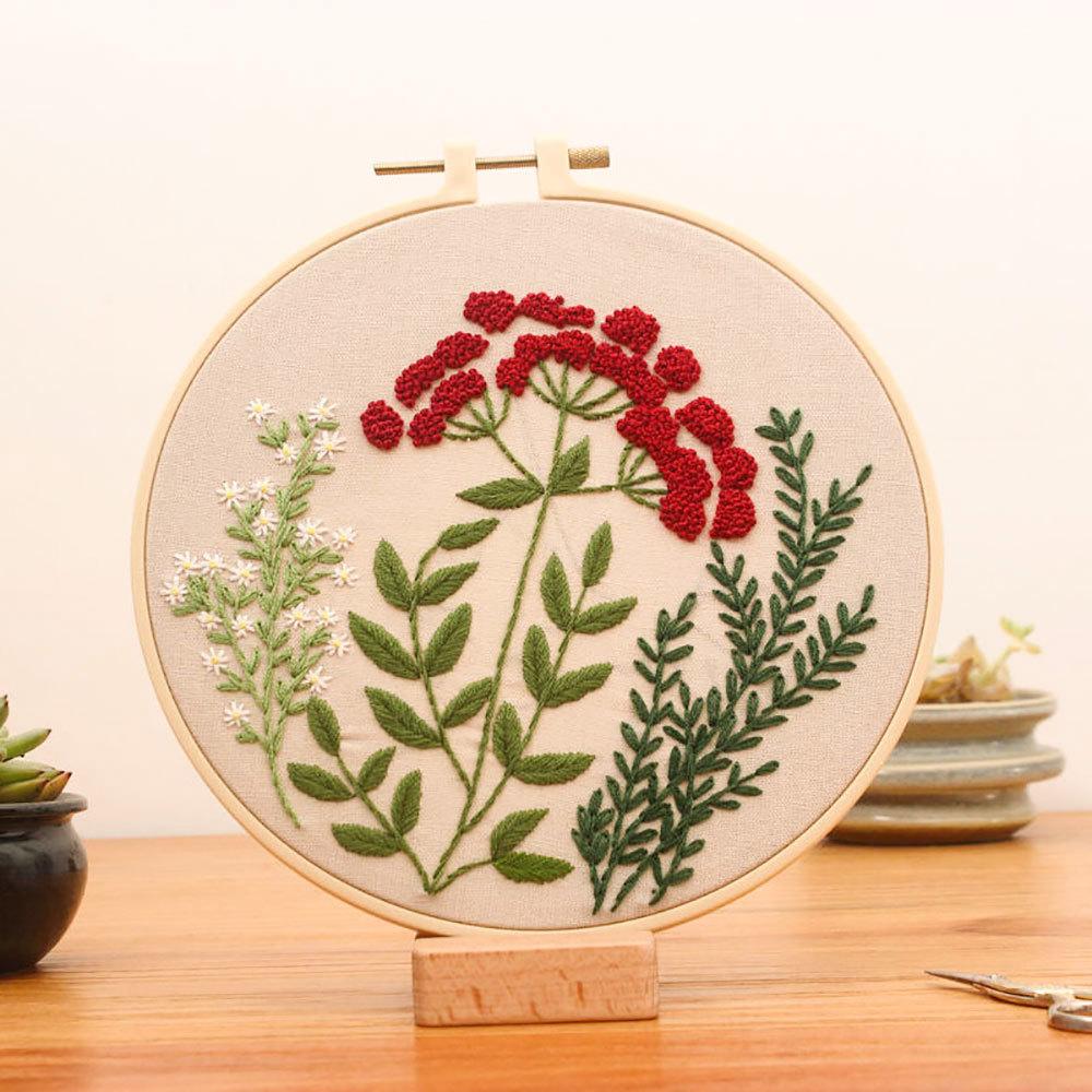 DIY Embroidery Material Kit Floral Pattern Printed Simple Cross Stitch Punch Needle Set Handwork Needlework Craft Painting Decor