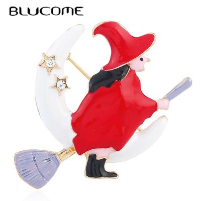 New Christmas Pin Enamel Full Red Witch Brooch High Quality for Women Kids Clothes Hat Hijab Pin