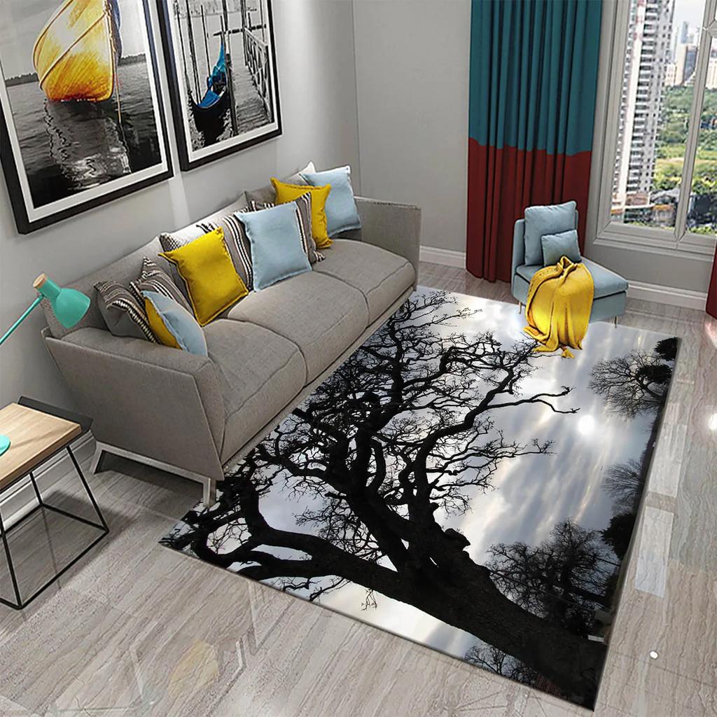 3D Branch Carpet Winter Tree Without Leaves Pattern Carpet Doormat Kitchen Bathroom Anti-Slip Living Room Bedroom Floor Mat Rug