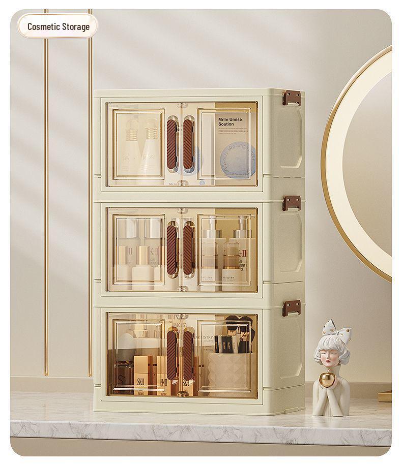 Wielowarstwowy Składany Plastikowy Stojak do Przechowywania Przekąsek i Drobiazgów z Podwójnymi Drzwiczkami