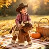 Kostium Cosplay na Halloween dla Dzieci Kostium do Odgrywania Ról Bizon Szkocki dla Dzieci, Pluszowy Byk do Jazdy Dziecięcy Strój na Święta i Imprezy, Zachodni