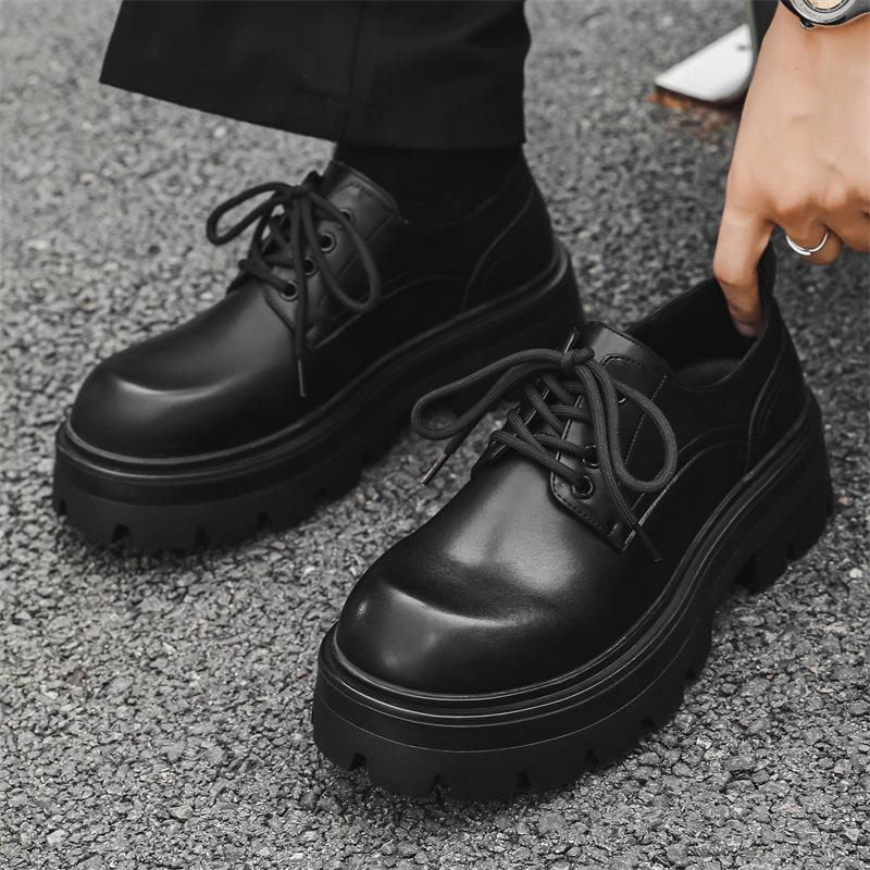 Casual leather shoes thick-soled low-top round head business style derby shoes autumn and winter new height-increasing low-top leather shoes 5051-J