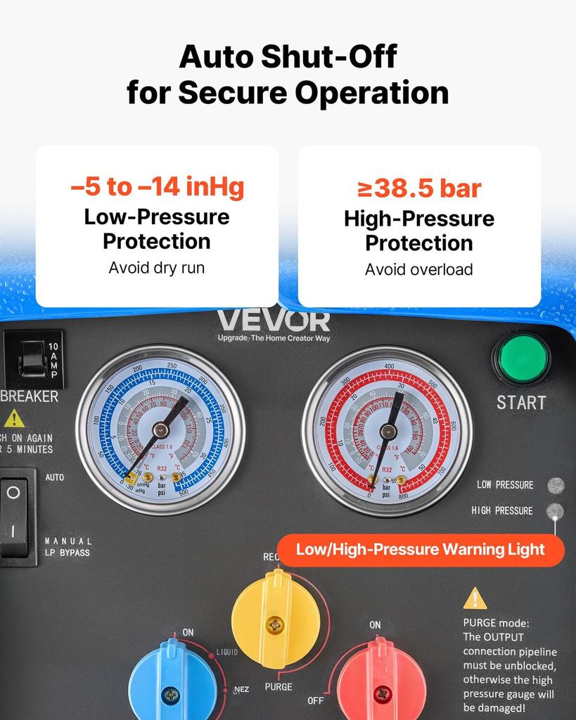 Portable Refrigerant Recovery Machine, 3/4 HP 220V 50Hz Single Cylinder AC Recovery Machine for Liquid Vapor Refrigerant, 1450 RPM Recycling Unit HVAC