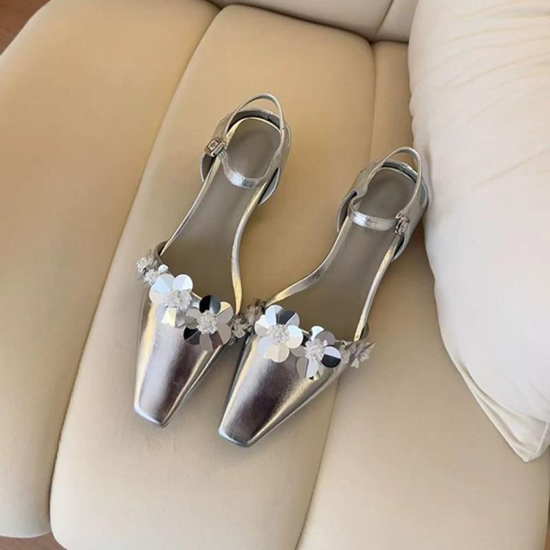 Mesh Embroidered Sandals Women String Bead High Heels Mules Shoes Pointed Toe Slingback Slippers Women Zapatos De Mujer