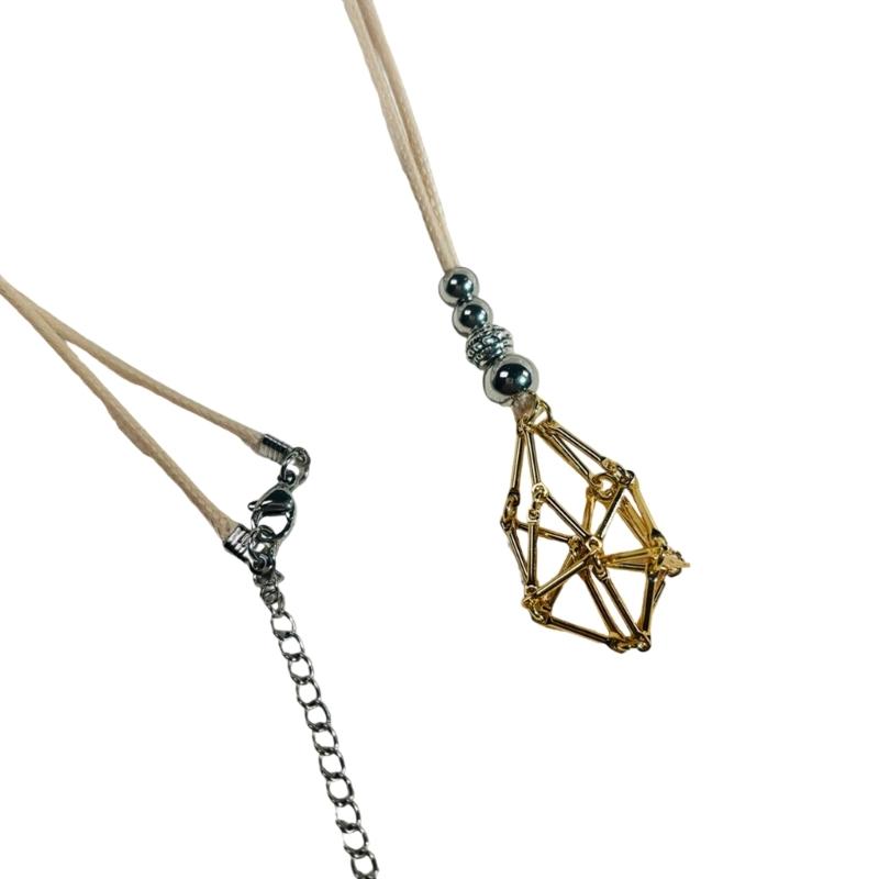 Fashionable Adjustable Metal Cage Necklace Crystal Holder Pendant Neckchain For Men Women Stylish Jewelry Accessories