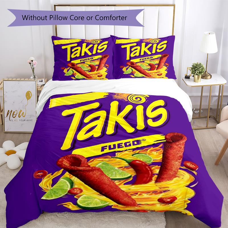 3pcs Takis Fuego Bedding Set Duvet Cover Closure Includes 1 Duvet Cover & 2 Pillowcases, Soft and Comfortable for All Seasons.