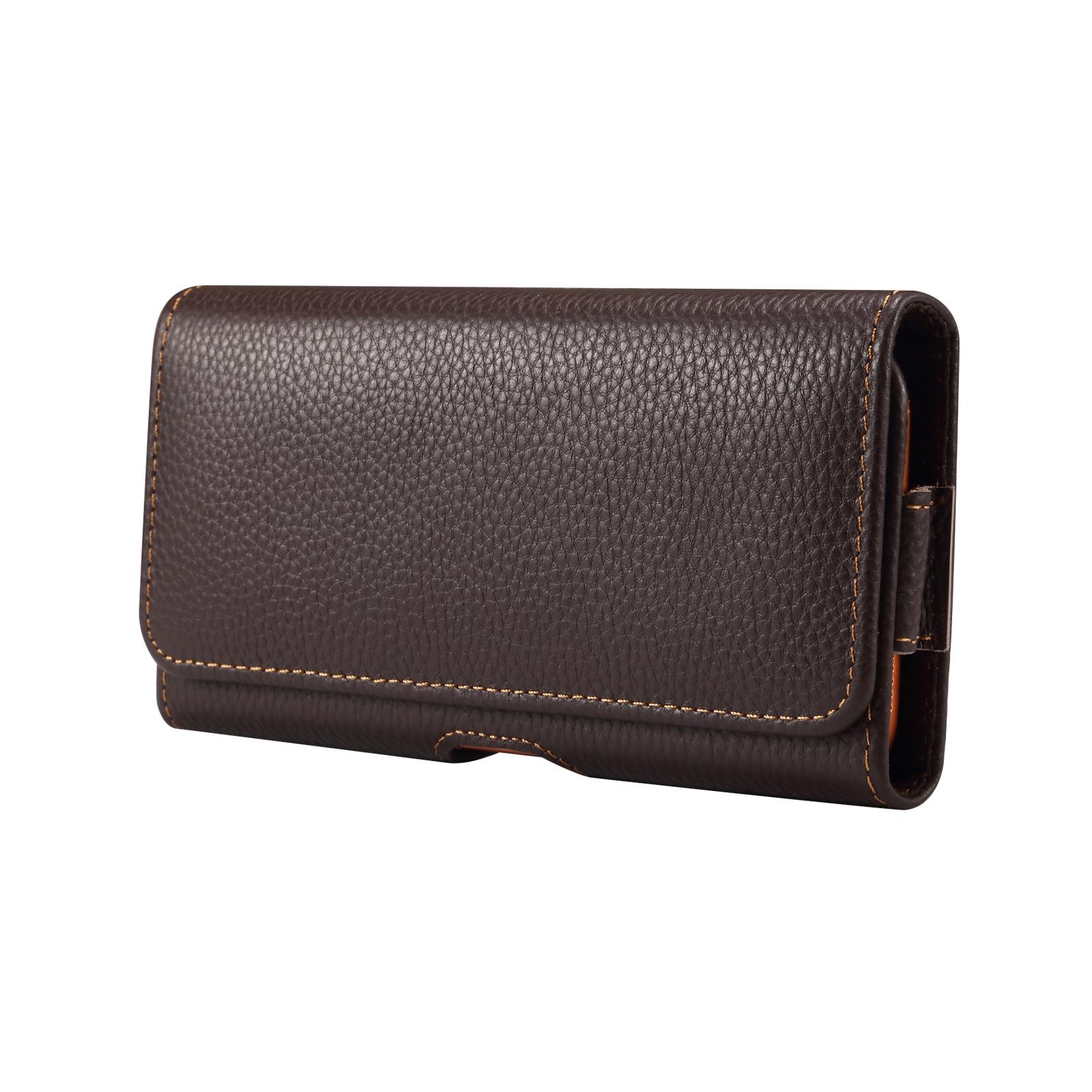 Genuine Leather Outdoor Waist Bag: Magnetic Buckle, Drop-Proof, Wear-Resistant Phone Case 6.7-6.9 inches коричневый