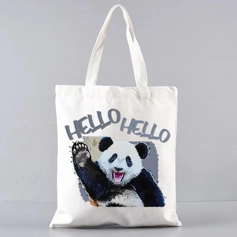Cute Panda Canvas Shoulder Bag For Women Large Capacity Eco Friendly Tote For Travel And Shopping