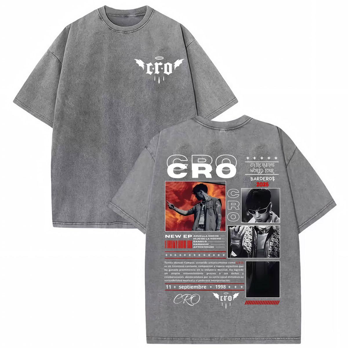 

Rapper CRO Album World Tour Graphic Tee Shirt Men Women Fashion Vintage Washed Trending T Shirt Oversized Cotton Tshirts S