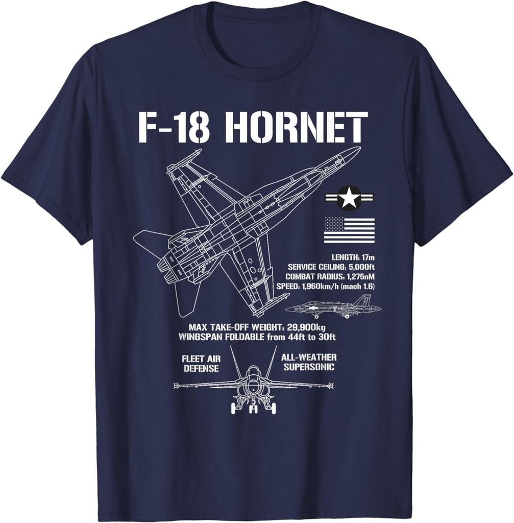 F18 Hornet Fighter Jet Specs Military Airplane F18 TShirt Short Sleeve Casual 100 Cotton T Shirt