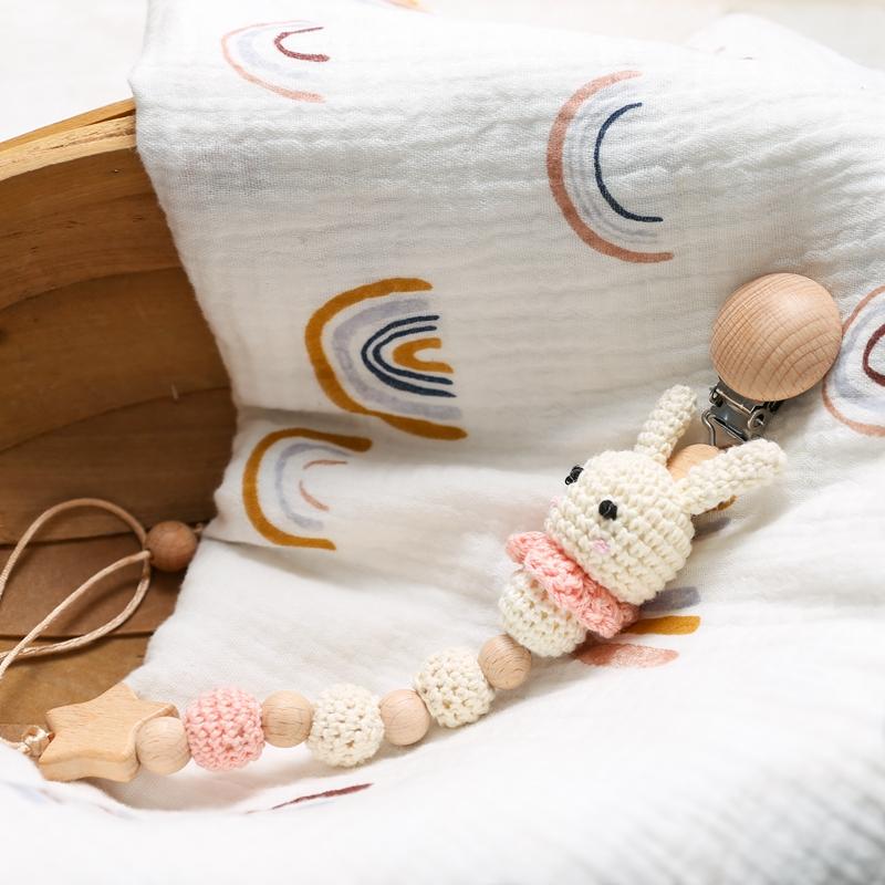 Baby Crochet Bunny Pacifier Clip Cartoon Pacifiers For Babies Newborn Infant Nipple Holder Infant Gifts Newborn Baby Accessory