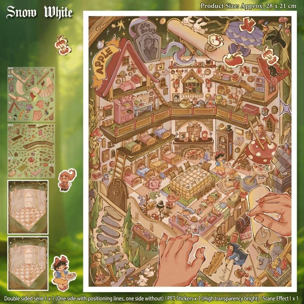 3D Fairy Tale Castle Sticker PET 2 Themes 3D Landscape Sticker Waterproof Fairy Tale World DIY Cabin Scene Sticker Decompress снег белый