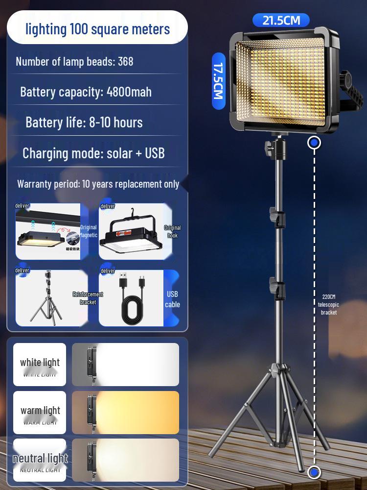 Solar LED Camping Lamp with Mobile Charging - Super Bright Outdoor Lighting for Night Market Stalls