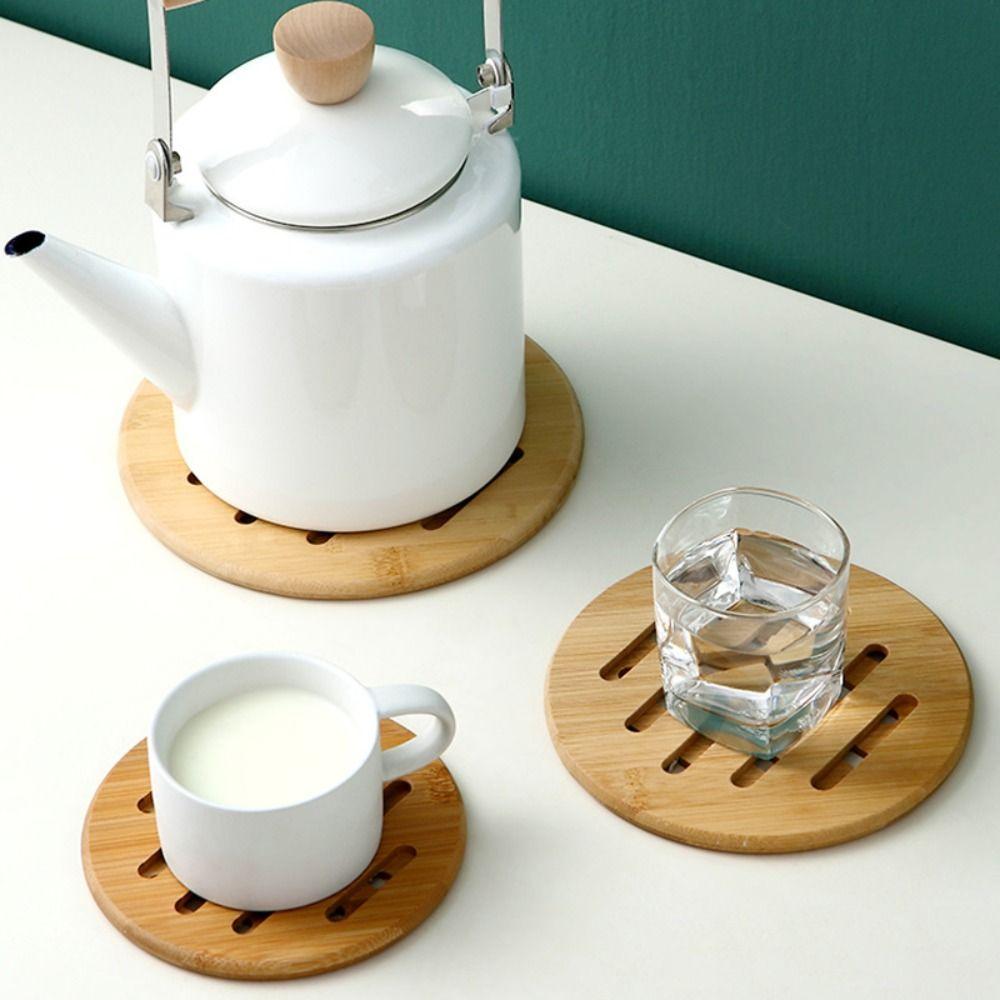 2Pcs Anti Scald Bamboo Pot Holder Japanese Style Nonslip Cup Mat Drink Insulation Pad  Tableware