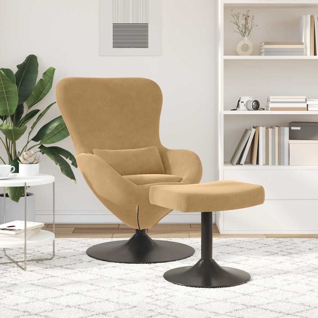 Egg Chair with Footstool Brown Velvet