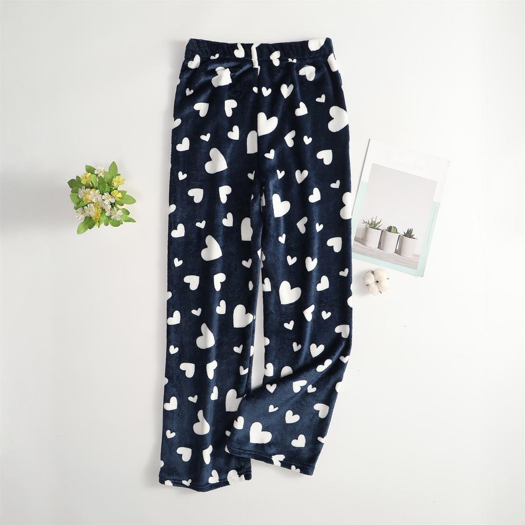 Women Pajama Pants Plush Sleep Pants Soft Elastic Waist Pajama Bottoms Patterned Pants With 2 Pockets
