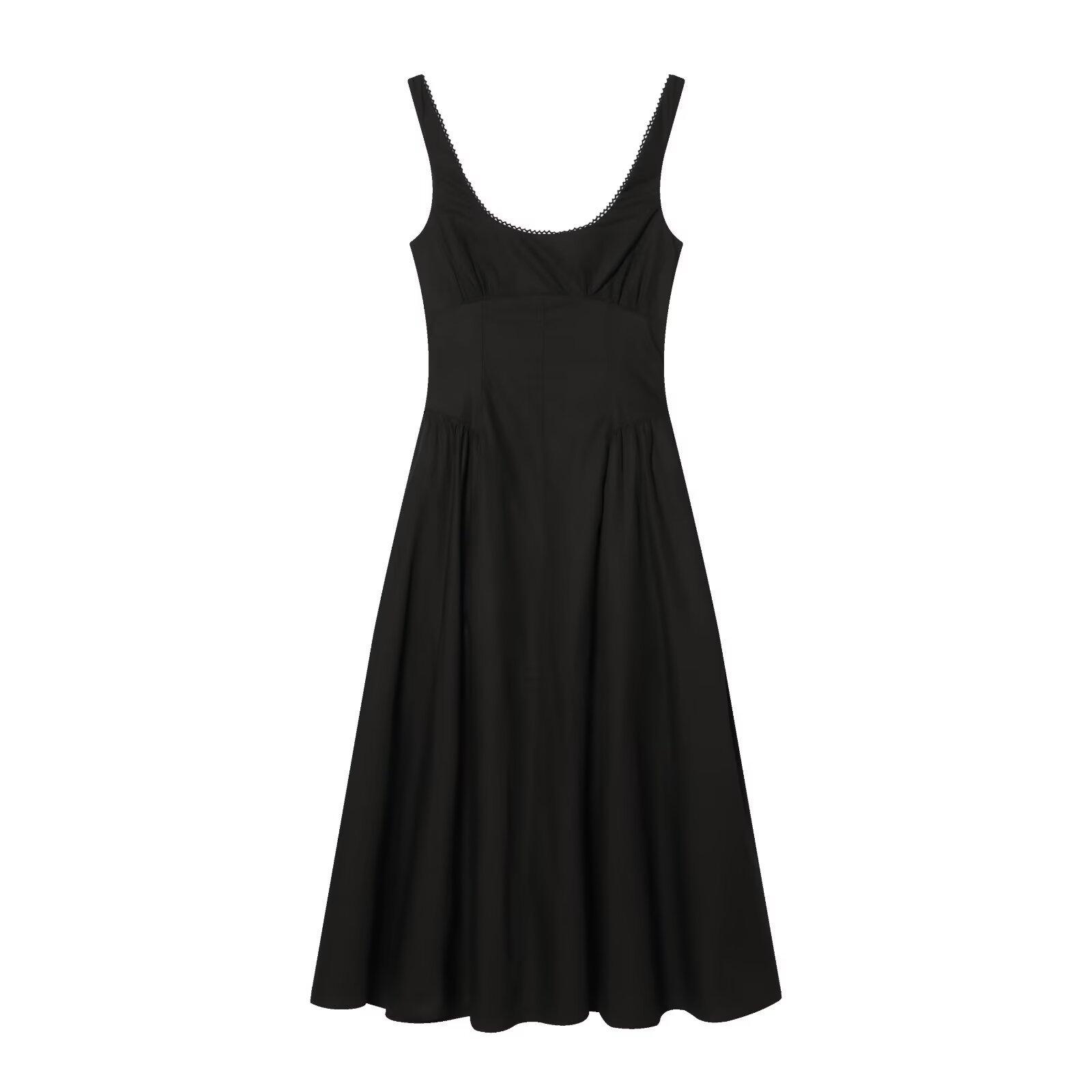 European and American style, new women s fashion, chic classic style, waist-cinching lace collar, solid color dress S чёрный