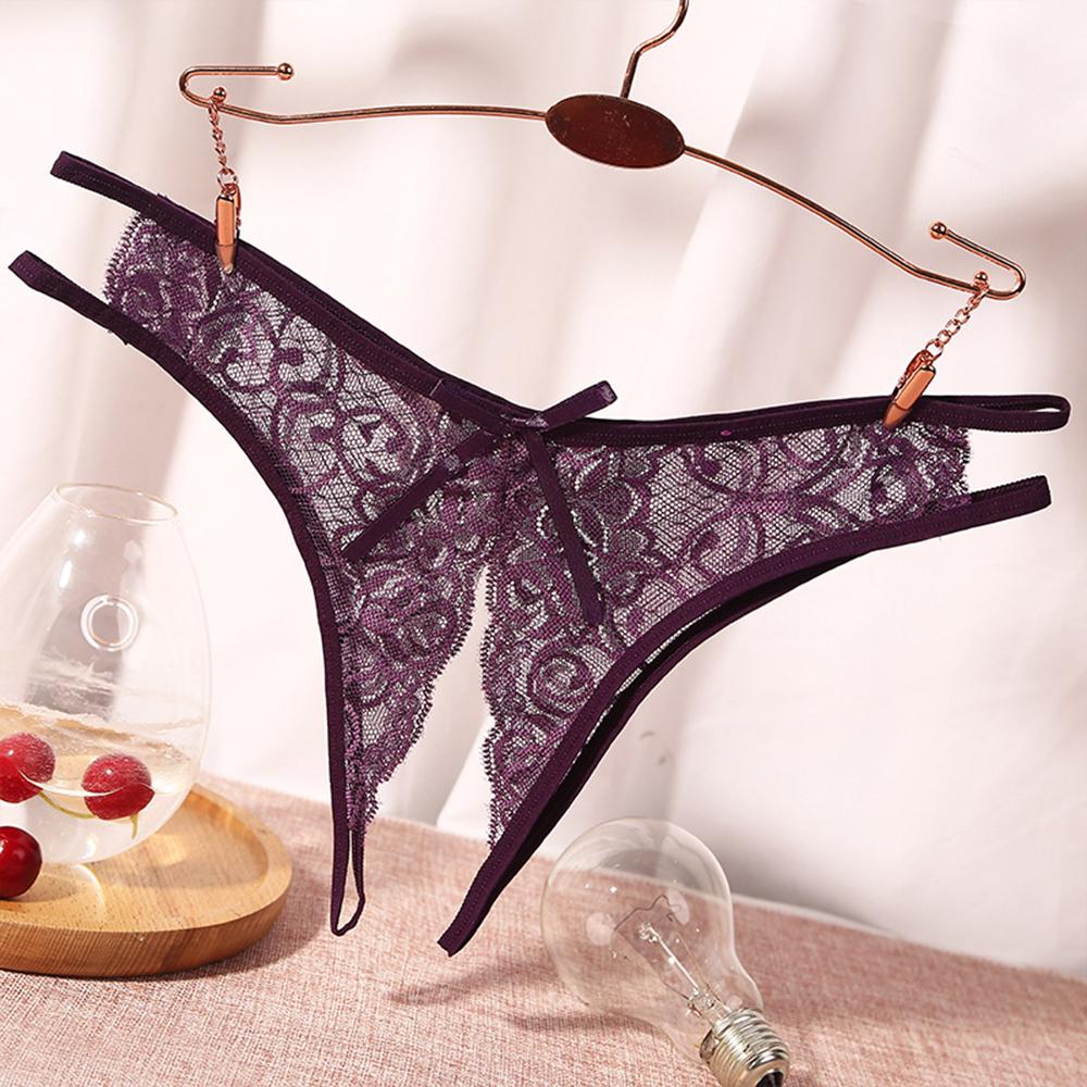 Women's Open Crotch Seamless Underwear Sexy Lace Briefs Crotchless Panties Stretch Knickers Lingerie for Sex Thongs String