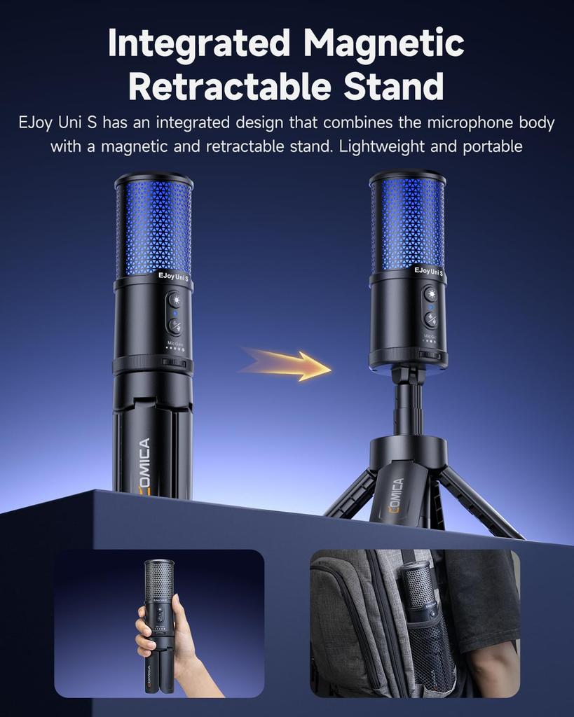 [AI Clear Voice] COMICA USB Condenser Microphone PC Microphone Portable Plug & Play AI Noise Cancellation RGB Light 48kHz/24bit Type-C Compatible Fold