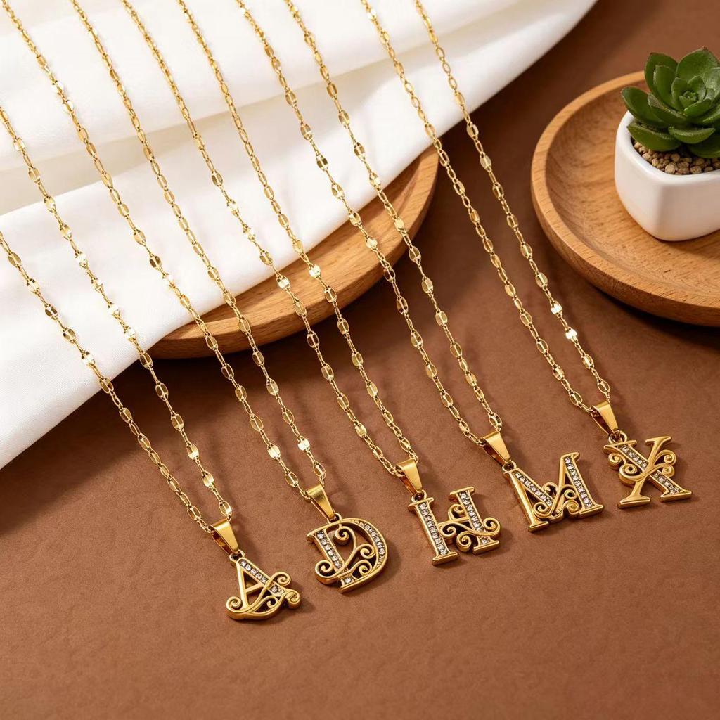 Elegant Rhinestone Letter Pendant Necklace - Titanium Steel Choker, Versatile Niche Design