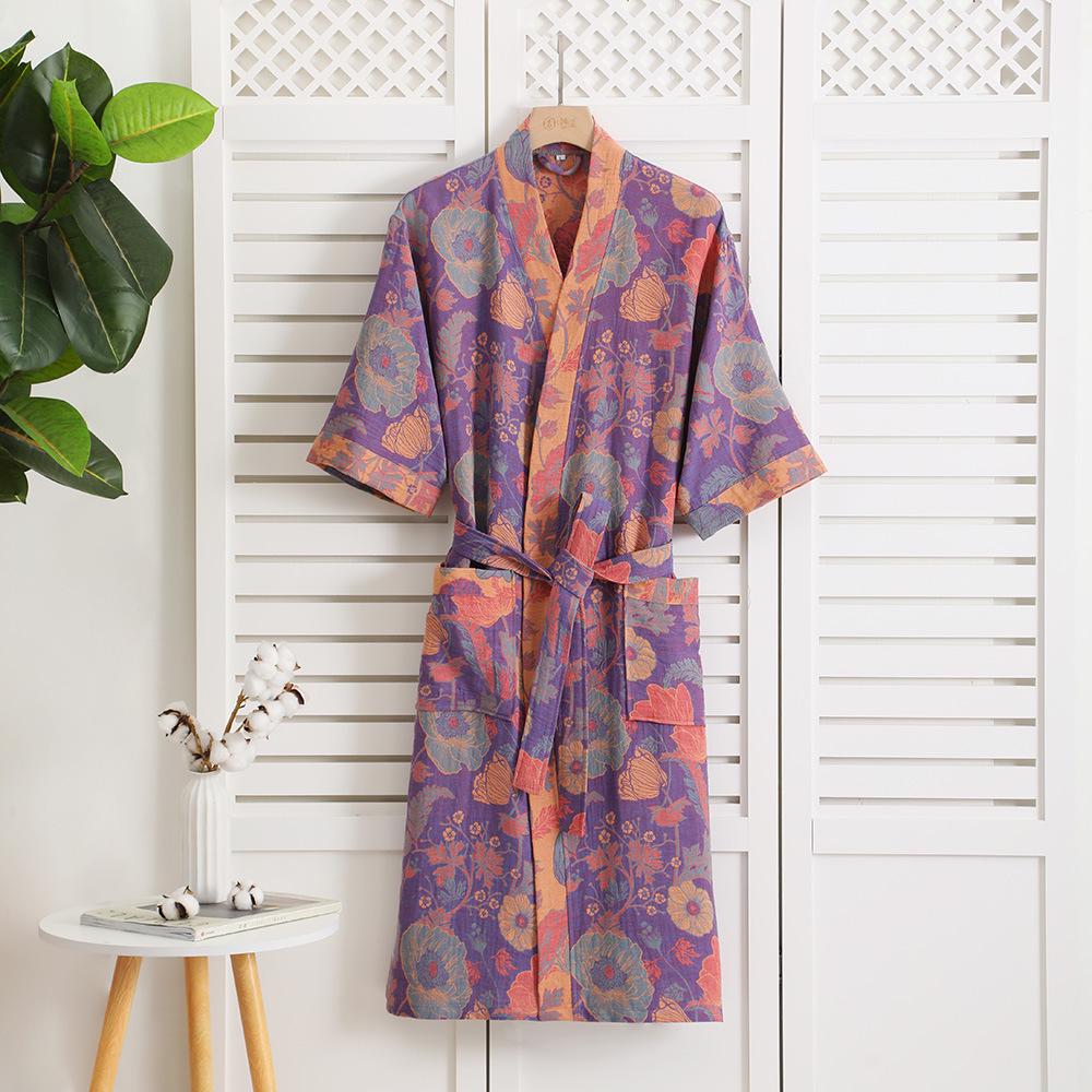 Pure Cotton Double Layer Gauze Bathrobe - Class A Spring/Summer, Thin, Water-Absorbent, Quick-Drying Yukata for Couples