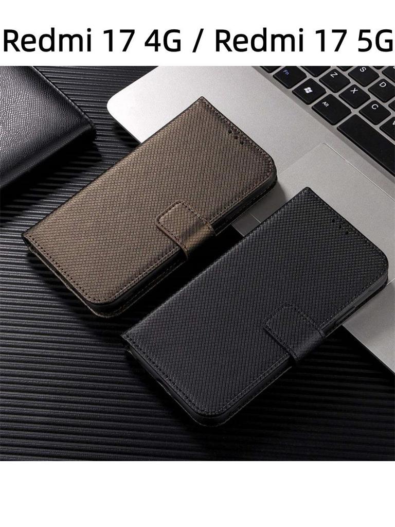 For Redmi 17 4G / Redmi 17 5G Case Diamond Pattern Card Slot Soft Silicone External Leather Support Function Flip Cover Attraction Closure