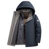 Mens Detachable Inner Liner Down Jacket Winter Warm Hooded Mid-Length Parka Middle-Aged Senior