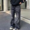 Mens Vintage Washed Black Straight Fit Loose Denim Jeans Casual Wide Leg Trousers Daily Wear