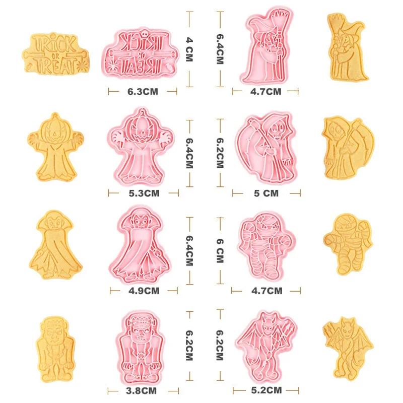 8Pcs Halloween Cookie Cutters 3D Pumpkin Ghost Skull Pressable Biscuit Mold Cookie Stamp Cake Decorating Tool Baking Accessories