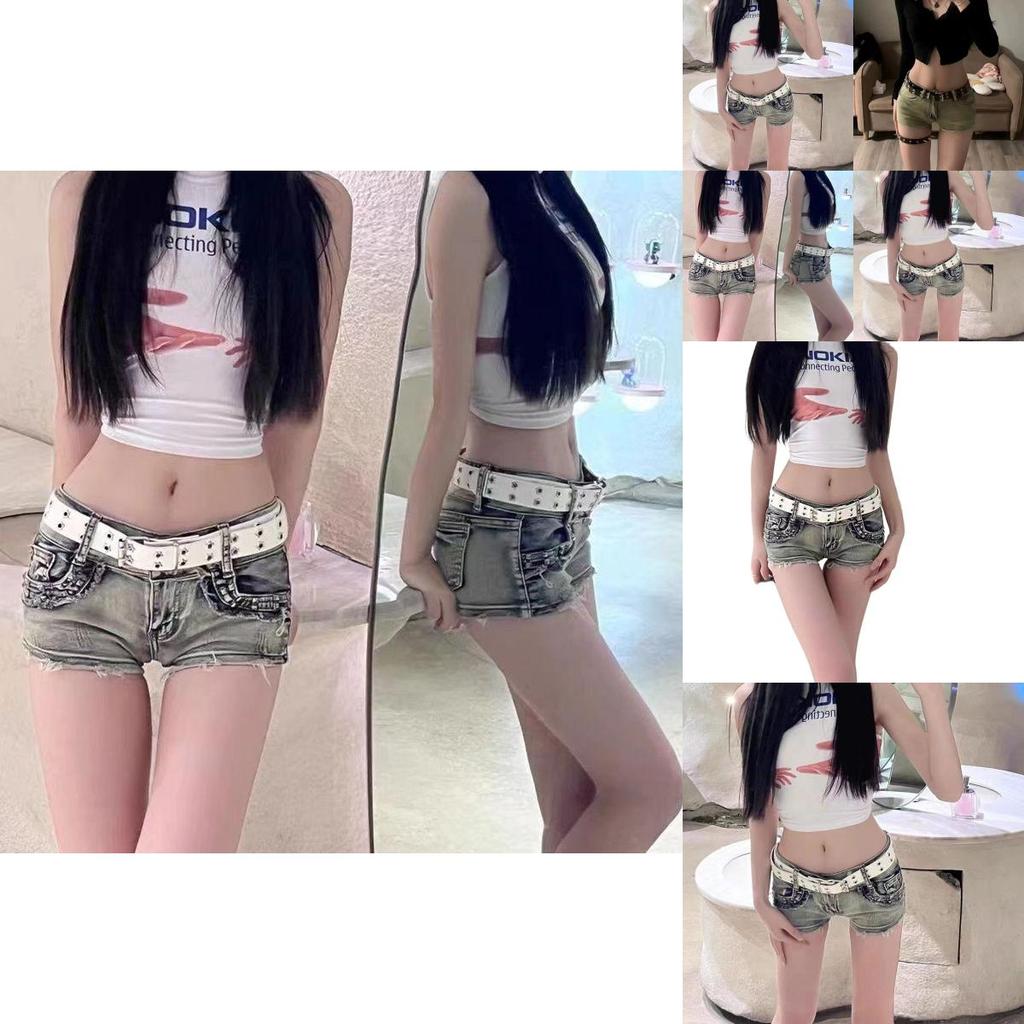 Stylish Women's Belt Korean Ins Dark Style Double Buckle Metal Chain Decor 2023